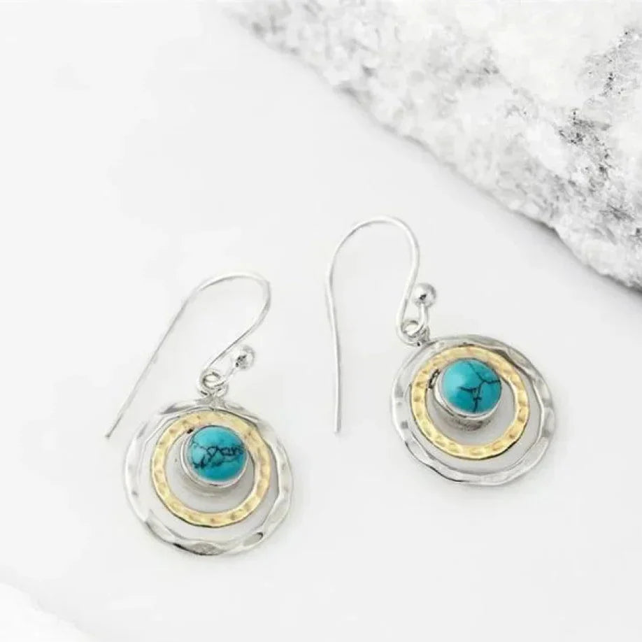 Boho Saturn Earrings: Turquoise & Gold